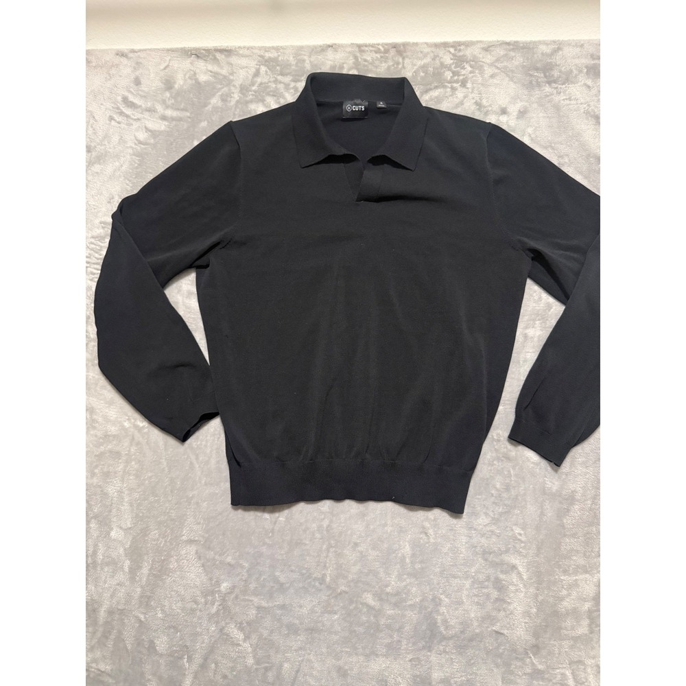 Cuts Polo Sweater Mens XL Black Long Sleeve Knit Pullover Top